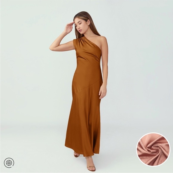 NWT FAME AND PARTNERS Antonia One Shoulder Rust Dress US 22 AU 26 EU 54 - Picture 1 of 10